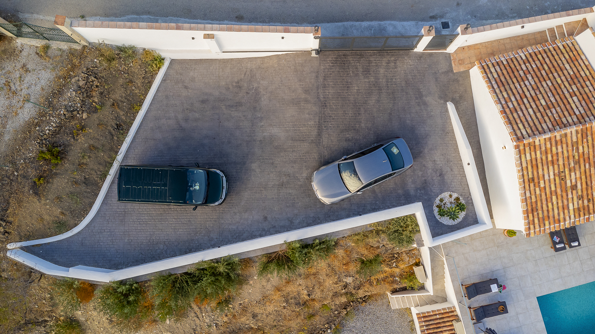 Aerial view of parking area